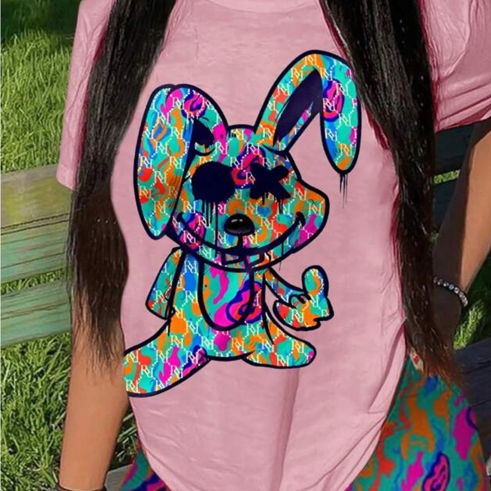 SHEIN Pink Bunny Graphic Tee Clothing NWOT